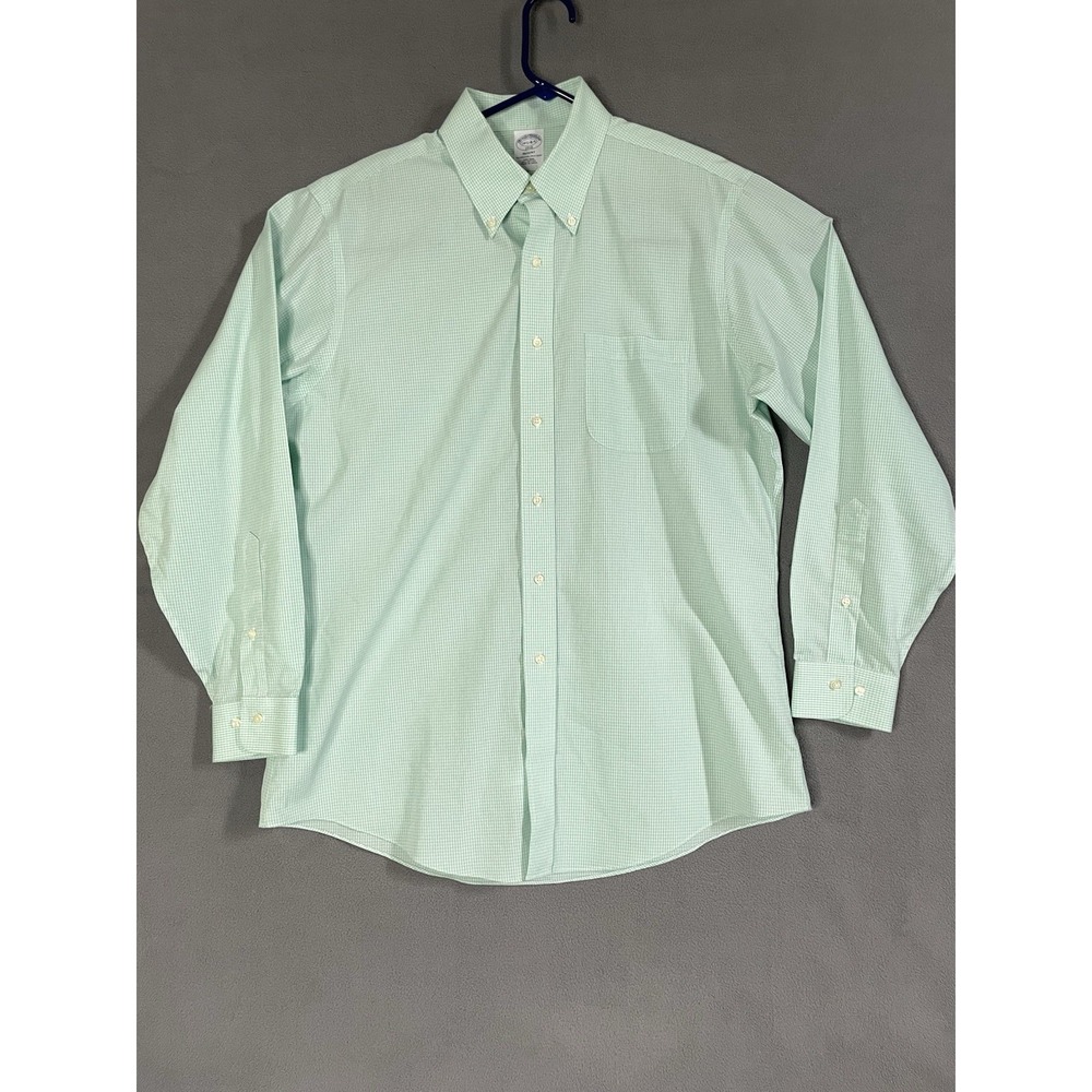 Brooks Brothers 1818 Regent Dress Shirt Mint Green 16.5-34/35 Gingham Plaid